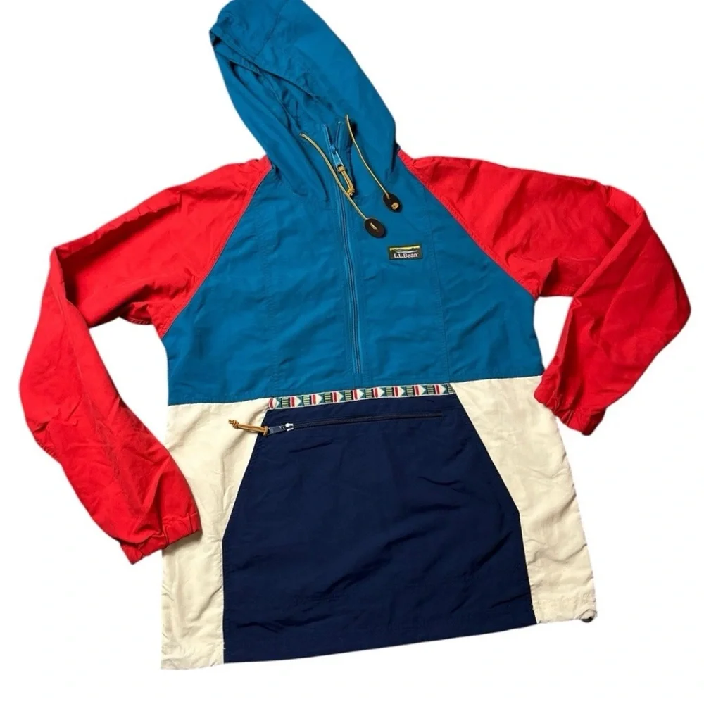 LL Bean Womens Mountain Classic Anorak Color Block Jacket Size Small
